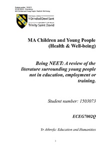 Being NEET: A review of the literature surrounding young people not in ...